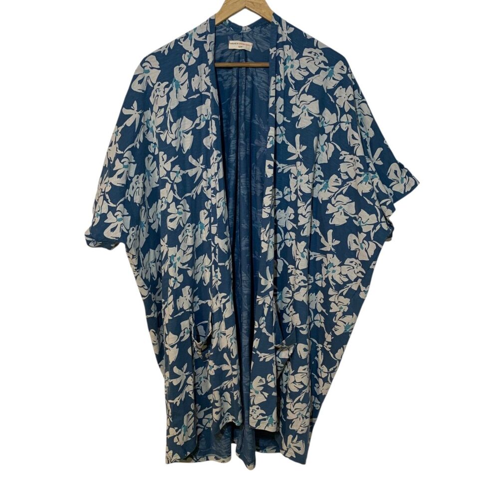 Natural By Known Supply Womens Blue Floral Kimono Cardigan Organic Cotton XL/XXL
